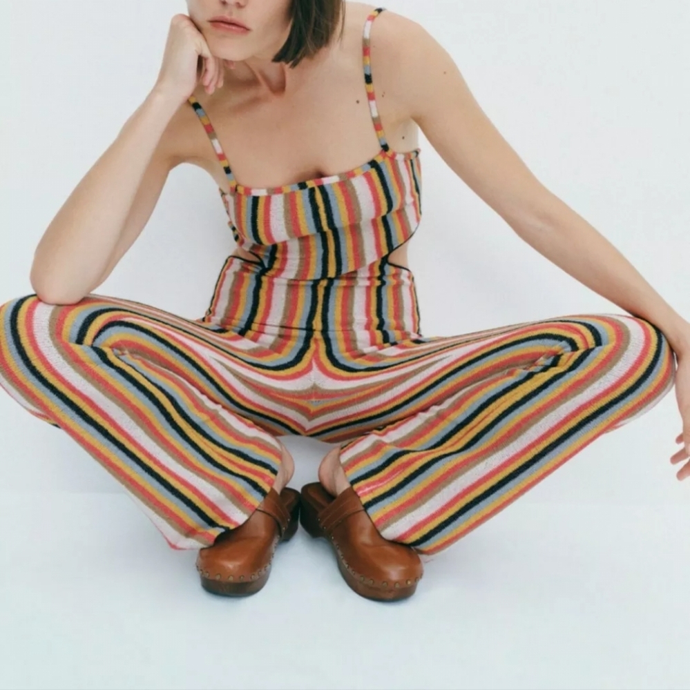 Zara Striped Terrycloth side cut out jumpsuit